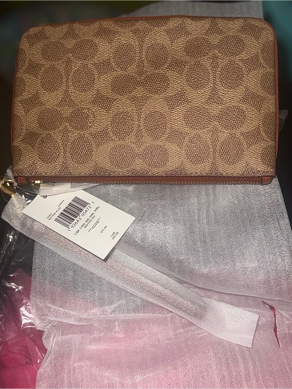 Coach Brown Signature Canvas and Leather Wristlet Pouch NWT - Picture 3 of 6